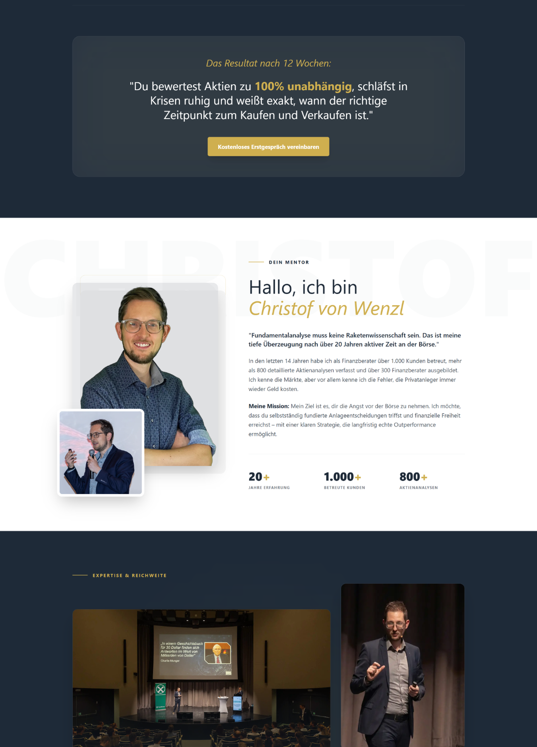 Hero Bereich Webseite Christof von Wenzl